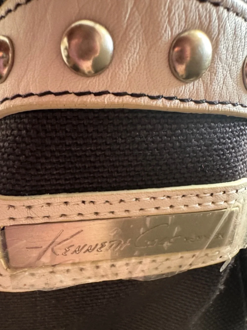 Kenneth Cole Rare Vintage Y2K Linen & Leather Jump Rope Studded Hobo Bag NWT NOS